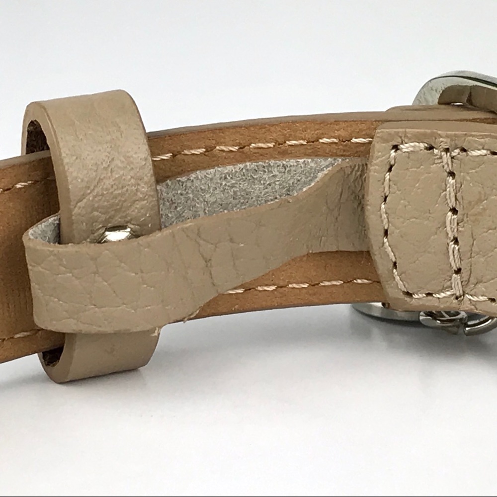 MOSHIQA Beige Leather Silver Chain Dog Collar M Frenchie Luxury Designer Pet Y2K - Picture 11 of 16